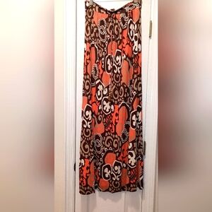 Milly orange Brown Tropical Print Silk Maxi Skirt Size Medium